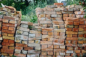 Old used bricks are piled up