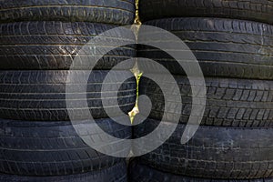 Old used car tires close-up. Used car tires background