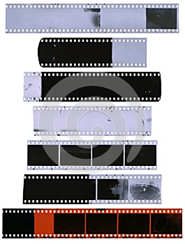 Old, used, dusty and scratched celluloid film strips