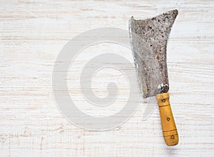 Old Used Meat Cleaver with Copy Space