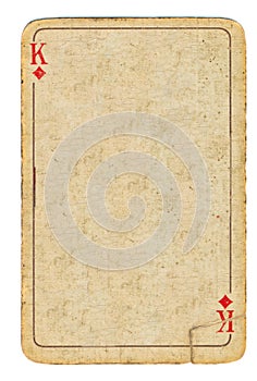 Old used playing card king of diamonds paper background