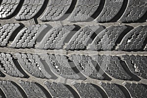 Old used second hand black car tyre texture motif pattern