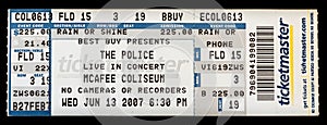 Old used ticket stub for The Police concert from 2007 at McAfee Stadium in Oakland-Alameda, California photo