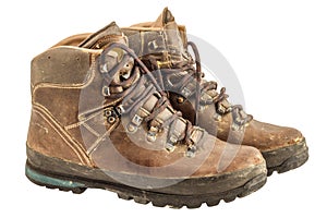 Old used trekking boots clipping path