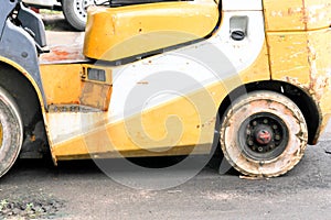 Old useless of tires of old forklift photo