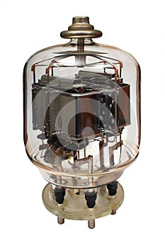Old vacuum powerful electronic radio tube. Isolated on white background