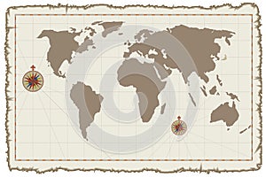 Old vector world map on parchment