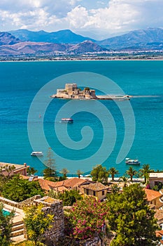 Old Venetian fortress Bourtzi in Nafplio, Greece