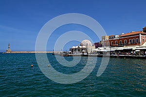 The old Venetian Harbor with views of the lighthouse, the embankment and the kyuchuk Hasan Mosque Janissaries ` mosque
