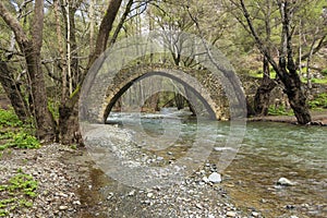 Old venetian Kelefos bridge over Diarizos river. Cyprus