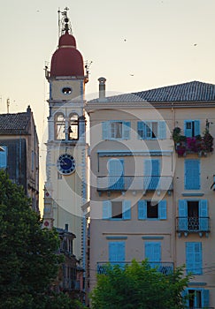 Old venetians church at night, Corfu city photo