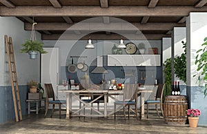 Old veranda with kitchen in rustic style