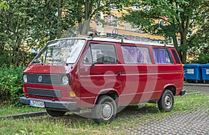 Old veteran popular Volkswagen Transporter T3 van parked