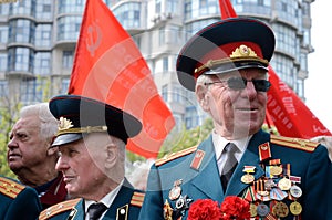 Old veterans come to celebrate Victory Day in commemoration of Soviet soldiers who died during Great Patriotic War,Odessa,Ukraine