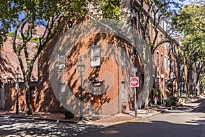 old victorian brick buildings in Melrose, Victoria street downtown Boston