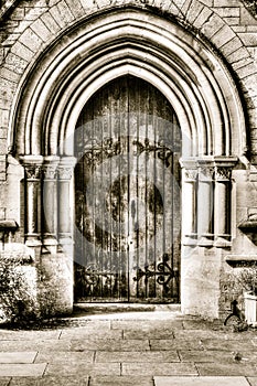 Old Victorian Door with Corinthian Columns HDR Sepia