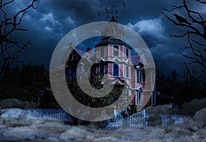 Old Victorian House Stormy Sky Halloween