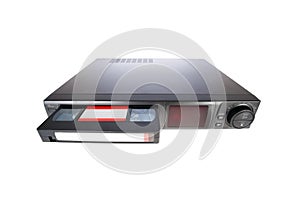 Old Video Cassette Recorder ejecting tape