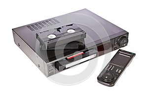 Old Video Cassette Recorder and tapes photo