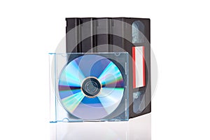 Old Video Cassette tapes with a DVD disc