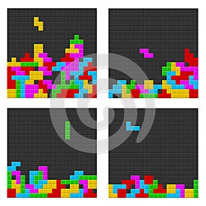 Old Video Game Square Background Set. Vector