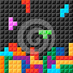 Old video game square template. Brick pieces game background. Vector illustration. photo