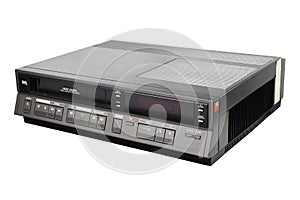 Old video recorder 1980s 1990s isolated on white background. front view photo