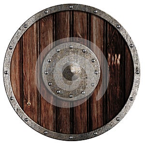 Old viking wooden shield isolated