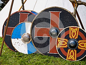 Old viking wooden shields