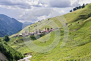 Old village on caucasus mountain