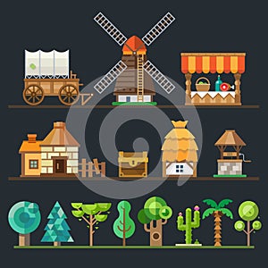 Old village. Different objects, sprites