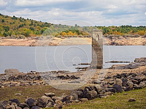 Old village in the dry reservoir la cuerda del pozo in Soria, Spain photo