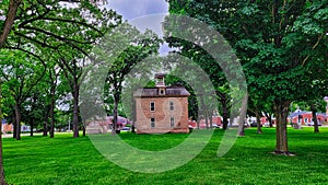 Old village hall between walnut trees in Belleville WI