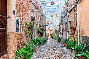 Old village Valldemossa with beautiful alley on Majorca, Spain