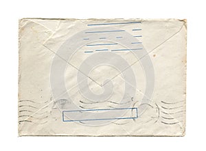 Old vintage aged closed paper envelope isolated on white