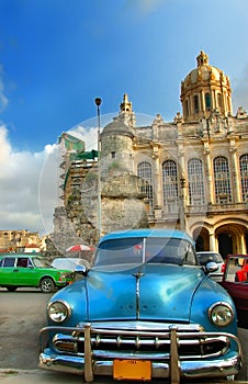 Old vintage american blue car in Havana City