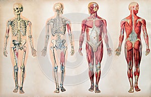 Old vintage anatomy charts of the human body