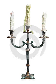 Viejo antiguo antiguo barroco tres blanco fusionado velas 