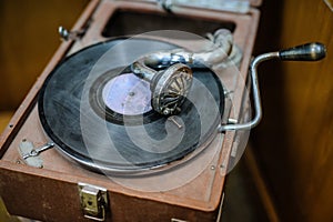 Old vintage antique gramophone.