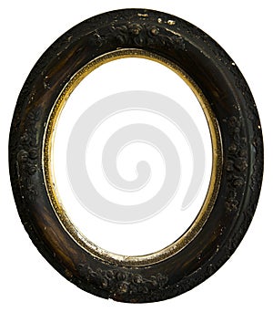 Old Vintage Antique Wood Round Picture Frame, Isolated