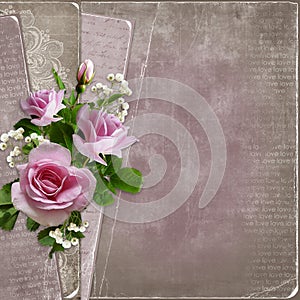 Old vintage background with pink roses