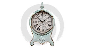 Old vintage blue clock on white background