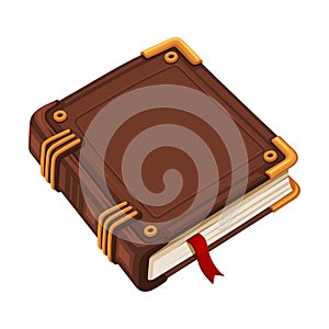 Old Vintage Book Icon with Leather Cover. Vector