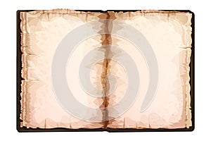 Old vintage book parchment paper ancient isolated on white background. Empty sheets grunge, textured.