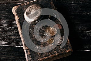 Old vintage books and a old vintage antique pocket watch