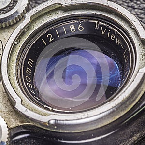 Old vintage camera lenses close up photo