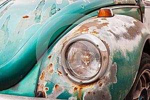 Old vintage car bumper close up. Retro auto.