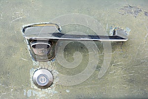 Old vintage car door handle. Retro car door lock