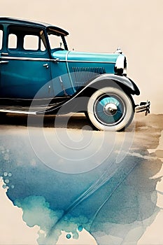 Old vintage car model, illustration of a retro style car