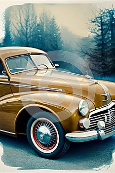 Old vintage car model, illustration of a retro style car